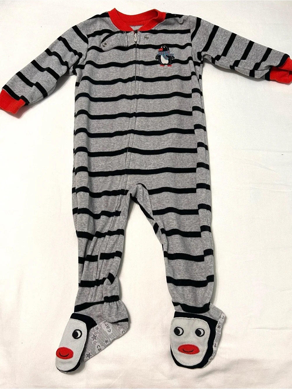 12 month Carter's 3 pieces! Blue Dinosaur Camo, Fleece Penguin and Acorn Sleeper